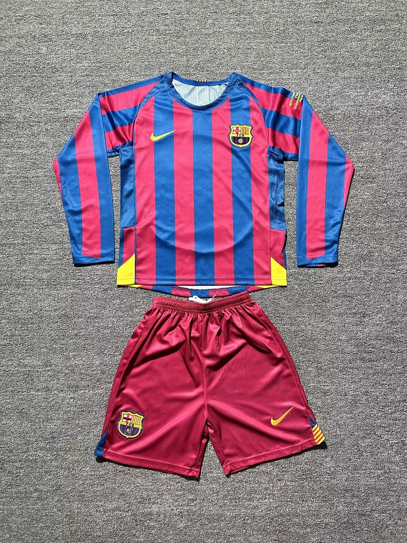 Kids-Barcelona 05/06 Home UCL Final Long Soccer Jersey